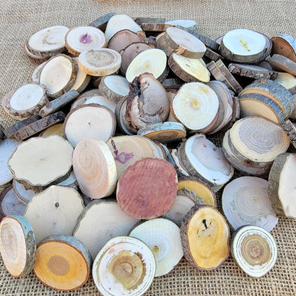 Unfinished Wood Slice Variety Pack, Extra Small Assorted Wood Slices 0.75 to 1.25 Inch Diameter, Natural Organic Vase Filler, Wedding or Home Decor, DIY Craft Projects