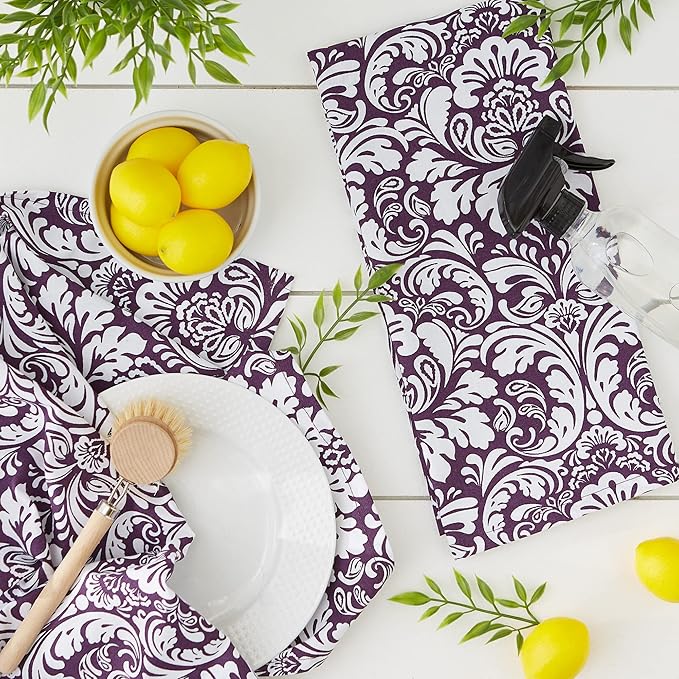 DII Cotton Dish Towel Set Damask Print