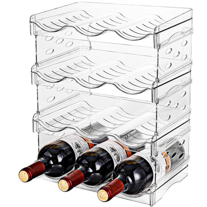 Baosia Stackable Wine Rack,Wine Bottle Holder for Inside Cabinet,for Pantry,Refrigerator,Countertop Organization-4 Tiers for 12 Bottles
