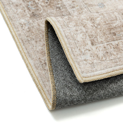 PureCozy Beige 2x6 Runner Rug Washable Hallway Vintage Carpet Low Pile Non Slip Distressed Soft Traditional Retro Oriental Long Accent Throw Rug for Kitchen Bedroom Laundry Bathroom Dining Room