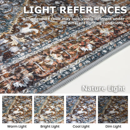 KOZYFLY Area Rug 3x14 Ft Washable Boho Runner Rug for Entryway Hallway Indoor Printed Faux Wool Carpet for Kitchen Bedroom Hall, Brick Red/Orange/Green