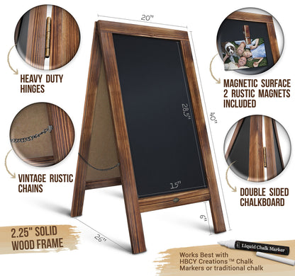 A Frame Chalkboard with Chalk Markers by HBCY Creations: 40x20 Solid Wood A-Frame Sign Gray Double-Sided Magentic Menu Board, Deluxe Set Includes 8 Chalk Markers, 10 Stencils, 2 Magnets