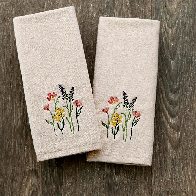 SKL Home Meadow Bouquet 100% Cotton Embroidered 2pc Hand Towel Set, Decorative