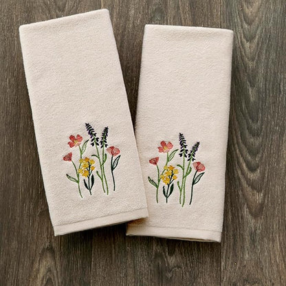 SKL Home Meadow Bouquet 100% Cotton Embroidered 2pc Hand Towel Set, Decorative