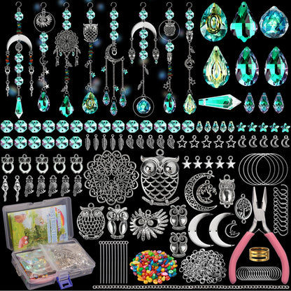 WASTROYAL 420 pcs DIY Sun Catchers Making Supplies Kit Art and Crafts for Adults Prism Hanging Decorative Suncatcher with Crystals Rainbow Maker for Indoor Windows Office Home Halloween Decor (Owl)