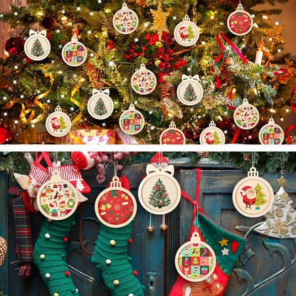 Gerrii 30 Pcs Christmas Wooden Ornaments to Paint 4 Inch DIY Unfinished Blank Round Wood Cutouts Wooden Discs Slices Hanging Ornaments for Christmas Holiday Xmas Tree Decoration DIY Crafts in 5 Shapes