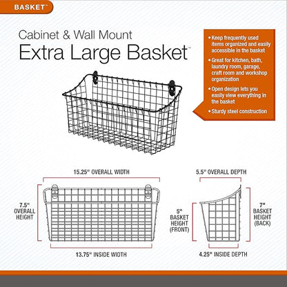 Spectrum Extra Large Wire Wall Mount Storage Basket Industrial Gray, Vintage