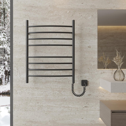 HEATGENE Towel Warmer 8 Bar Plug-in Curved Bath Towel Heater Towel Warmer for Bathroom Plug-in Drying Rack Brushed