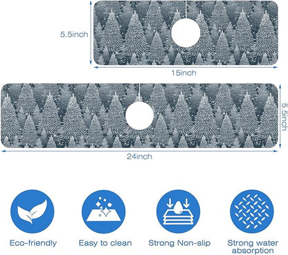 Christmas Forest Sink Faucet Absorbing Mat Pine Spruce Sink Splash Guard Faucet