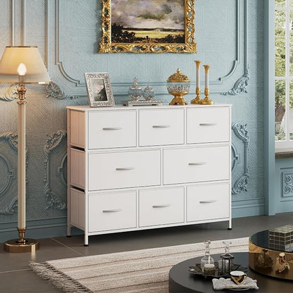 WLIVE 8 Drawer Dresser for Bedroom, Fabric White Dresser with Large Storage Drawer Unit for Entryway, Chest of Drawers for Living Room