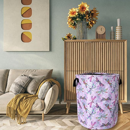 Watercolor Dragonfly Laundry Basket Foldable