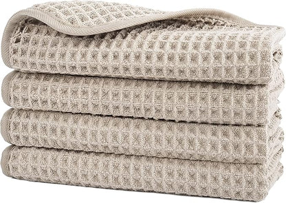 POLYTE 430 GSM Microfiber Lint Free Washcloth Face Towel, 13 x 13 in, 4 Pack