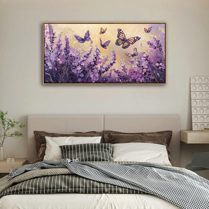 yiijeah 40x20 Inches Poster Frame Wall Art - Purple Lavender Butterfly Picture Artwork Wall Decor for Bedroom Living Room Office Home Decoration