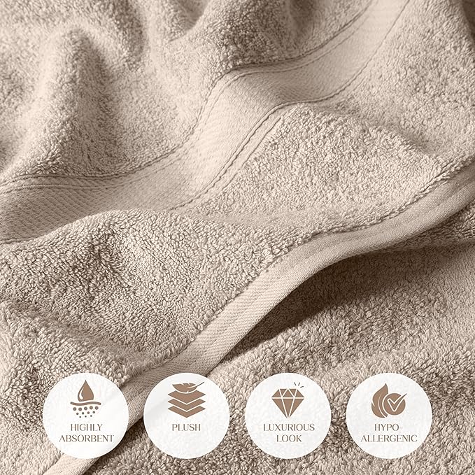 SUPERIOR Egyptian Cotton Pile Bath Towel Set of 2, Ultra Soft Luxury Towels