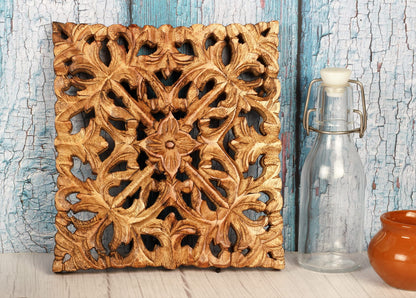Wooden Set of 2 Mandala Design Trivet for Hot Dishes Plates & Pots Holder Hot Pad for Kitchen & Dining Table Décor Cookware Heat Resistant Rustic Decorative Carvings 8 Inches (Design1)
