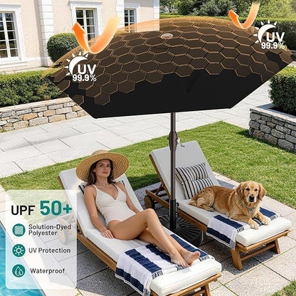 AreShark 7.5FT Patio Umbrella Table Market Umbrella with 6 Sturdy Ribs, Button Tilt/Crank, Heavy-Duty Outdoor Umbrellas for Pool, Deck, Garden and Backyard, Black