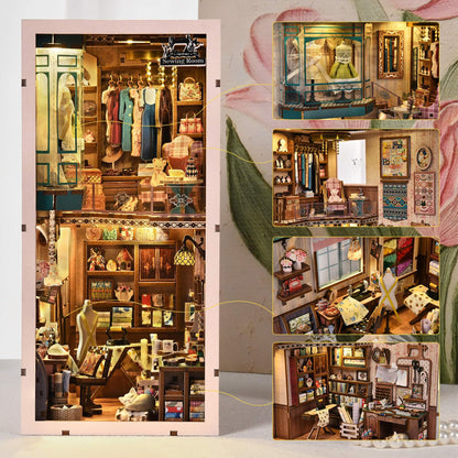 fifijoy Book Nook Kit - DIY Miniature House Dollhouse Kit for Adults and Teens, Booknook Tiny House Bookshelf Decor 3D Wooden Puzzle, Gifts for Family Friends (Sewing Room)