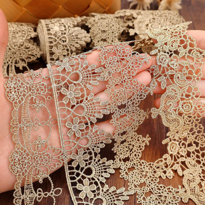 Gold Lace Trim 4 Style Each 2Yards Gold Lace Ribbon Metallic Crafts Lace Floral Embroidery Trim for Home Decoration Garments Accessories AIETSYEI