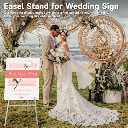 Easel Stand for Sign, Heavy Duty Metal Display Easel with Adjustable Chain, 4-Tier Height Art Easel for Painting, Wedding Sign, Posters & Commercial Display (Silver)