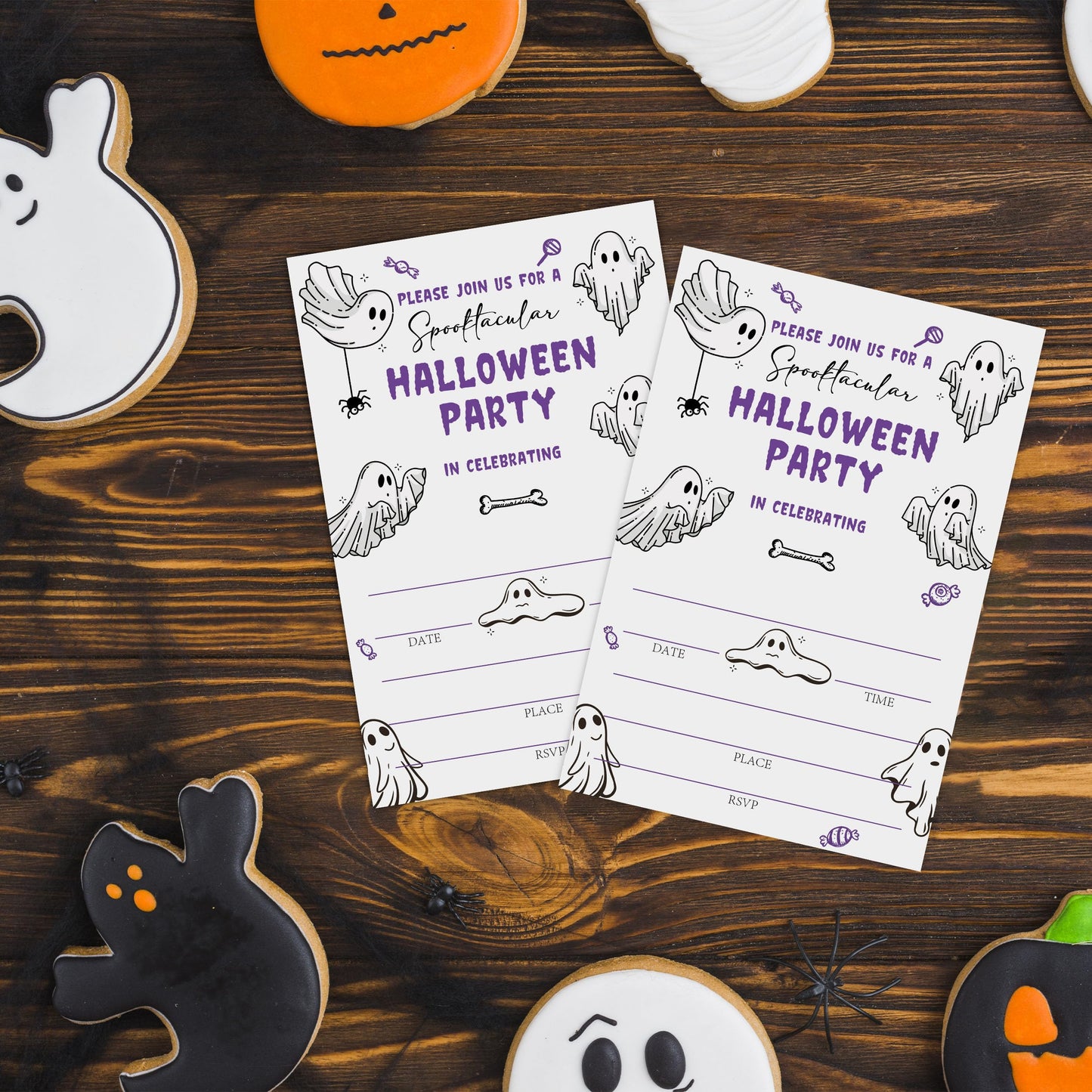 SIXEIGHT Purple Halloween Party Invitations, Cute Ghost Halloween Invitations for Boys Girls, 25 Pack Purple Invite Cards with Envelopes, Wedding Birthday Baby Shower Party Decorations-E06