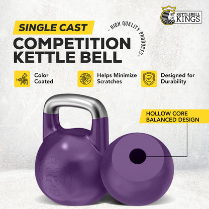 Kettlebell Kings Competition Kettlebells Weight (35mm handle) 8-48 KG | Hand weights Workout Gym Equipment & Strength training sets for Women & Men for Home Gym | Suitable for High Repetition Workouts