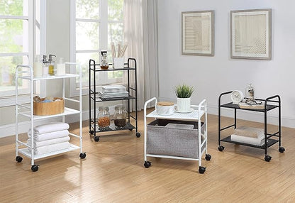 SunnyPoint 2-Tier Metal Rolling Utility Cart – Mobile Storage Shelf with Caster Wheels – Small Space Organizer for Home, Office, Bedroom, Kitchen (BLK) (Pack of 2)