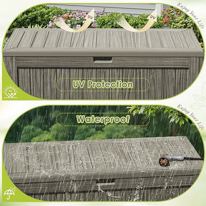 Devoko 125 Gallon Outdoor Storage Box, Waterproof Resin Deck Box for Patio Furniture, Lockable Container for Garden Cushions & Pool Supplies (Light Brown, 125 Gallon)