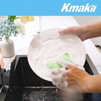 KMAKII Bamboo Kitchen Sponges Dish Sponge Super Absorbent Natural Dish Sponges, Green, Pack of 6