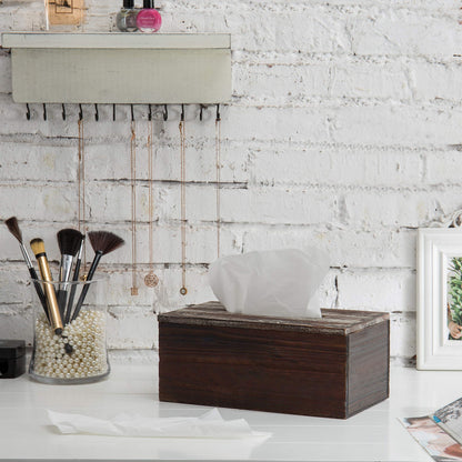 MyGift Rustic Brown Wooden Tissue Box Holder with Torched Wood Finish Cover, Rectangular Facial Tissue Box Cover with Natural Wood Grain Texture