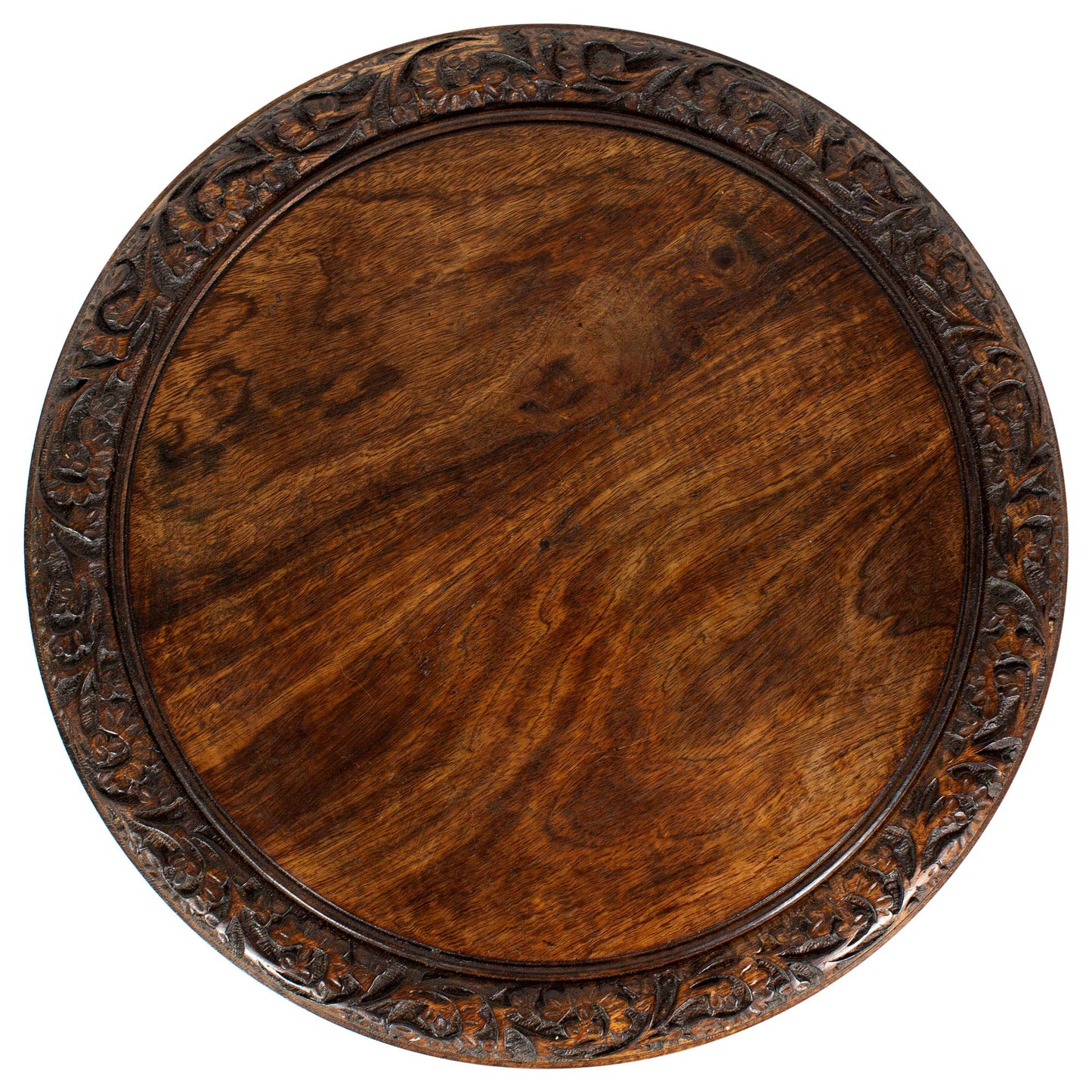 Solid Wood Accent End Table - Hand Carved Vintage Boho Folding Side Table - Small Spaces Entryway Farmhouse Living Room Bedside - No Tools Assembly -18x18 Round - Jaipur Antique Brown -Cotton Craft