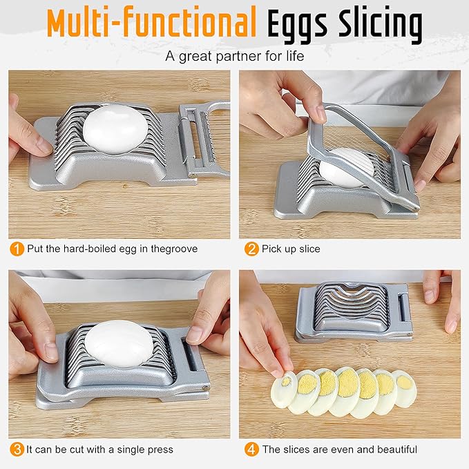 Egg Slicer for Hard Boiled Eggs, Stainless Steel Wire, Multipurpose Heavy Duty Aluminium Egg Cutter Dishwasher Safe for Egg, Salads & Sandwiches, Strawberries, Mushrooms & Soft Cheese, Fruit, Sliver