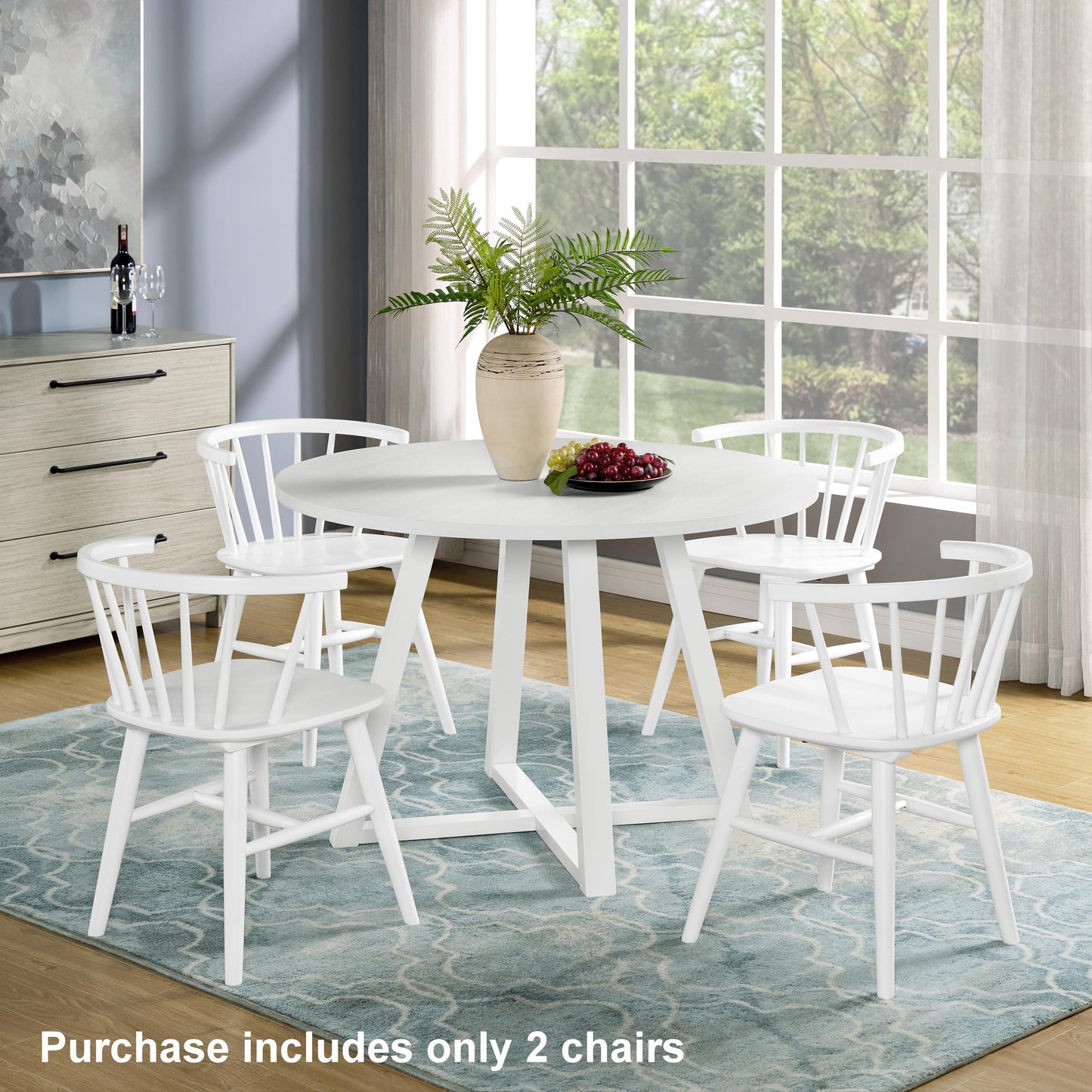 Roundhill Furniture Alwynn Contemporary Wooden Spindle Back Dining Chairs, Set of 2, White
