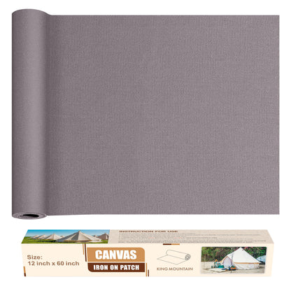 KING MOUNTAIN Canvas Iron on Patch,12"×60",Waterproof 100% Cotton Fabric Repair Patch,Used for Various Sofa,Tent,Clothes,Seats,Suitcases (Light Gray,Waterproof)