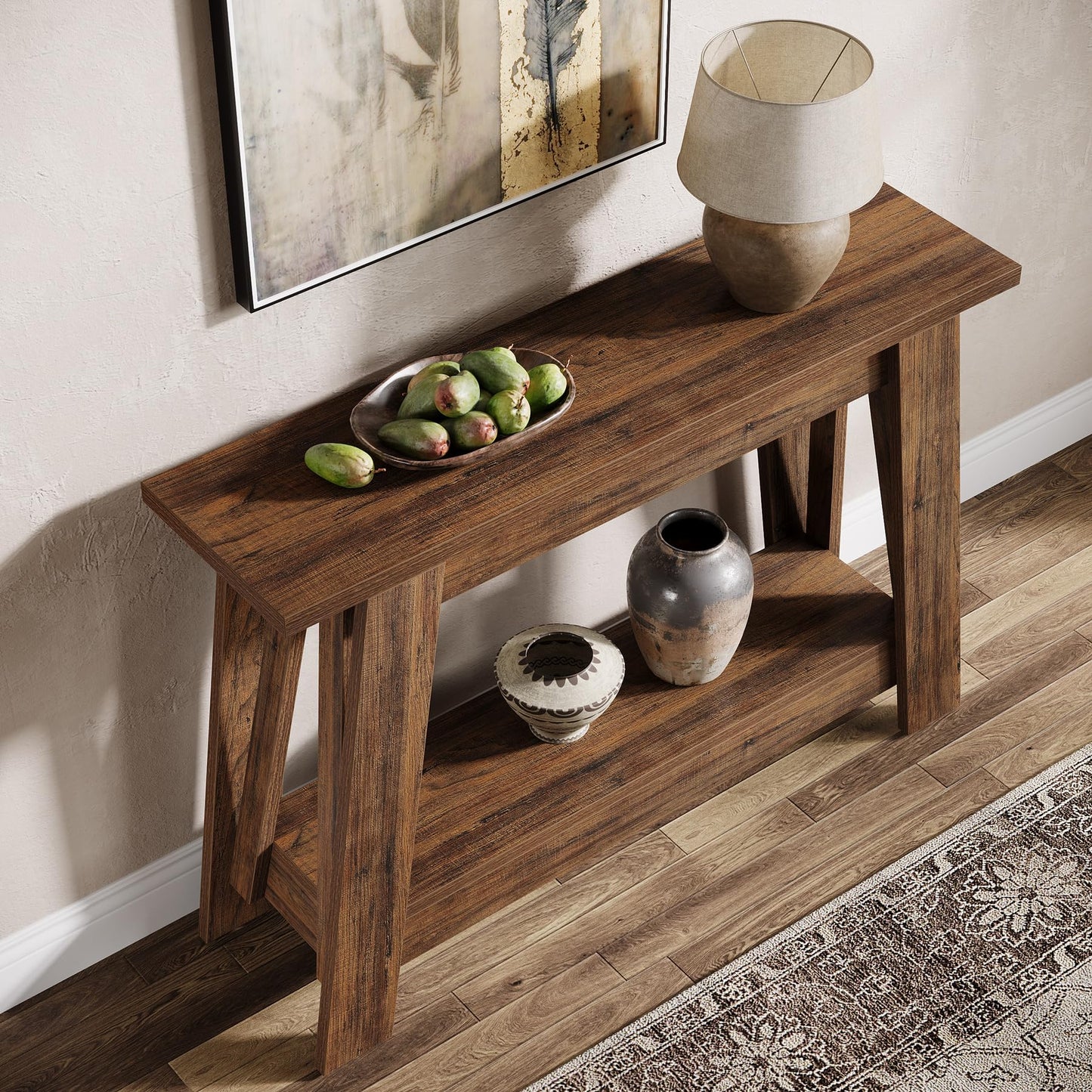 Tribesigns 41.3" Farmhouse Console Table, 2-Tier Wooden Entryway Table with Storage, Rustic Narrow Behind Couch for Living Room, Hallway, Foyer, Rustic Brown