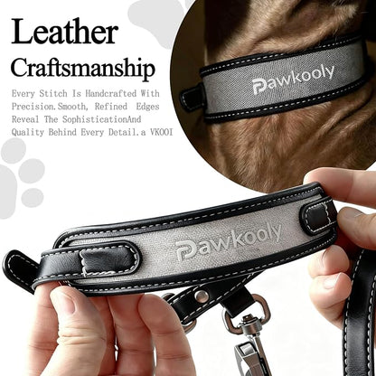 MagEase Dog Collar with 4FT Leash | Adjustable | Anti-Wrinkle, Bite & Stain-Resistant Leather | Soft & Skin-Friendly | 450LB Escape-Proof Magnetic Buckle (Black, Large)