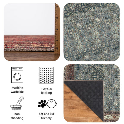 Keen Home Design 6x9 Rug - Machine Washable Area Rug with Non-Slip Backing, Ideal for Living Room, Dining Room, Bedroom - Vintage, Easy Clean, Durable, Low Pile Rug - (6' x 9')