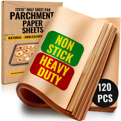 Parchment Paper Sheets for Baking, 12x16 In 120 Pcs by Baker's Signature | Precut Non-Stick & Unbleached - Will Not Curl or Burn, Non-Toxic & Comes in Convenient Packaging
