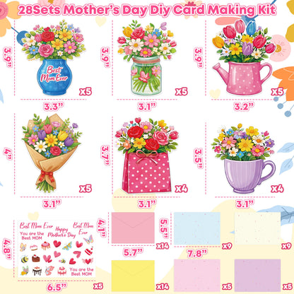 80UncleKimby 28Sets Mother’s Day Crafts Card Making Kit DIY 3D Cards with Envelopes Arts Craft Classroom Exchange Party Favors Bulk Supplies