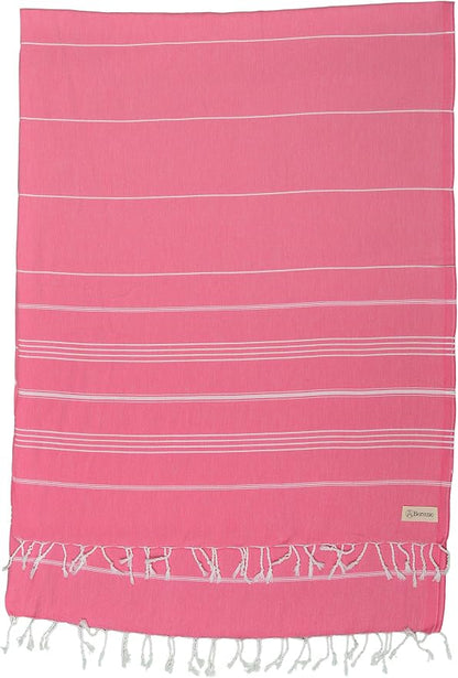 Bersuse Towels Anatolia XL Beach Blanket Throw Blanket Turkish Towel 100% Cotton Extra-Large Quick-Dry Lightweight Premium Peshtemal Towel - 61x82 Inches, Pink (Set of 6)