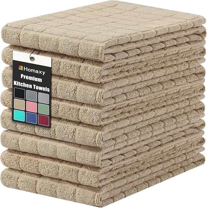 Homaxy Premium Cotton Kitchen Towels 16"x 28", Large Natural Ring Spun 390 GSM