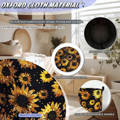 Beautiful Sunflower Laundry Basket Foldable Oxford Cloth Yellow Floral Laundry