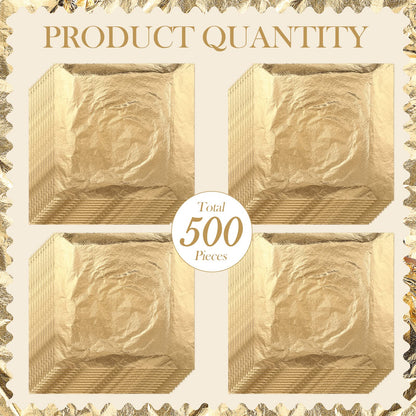 Harloon Imitation Gold Leaf for Art Imitation Gold Foil Sheets Square Foil Paper for DIY Gilding Painting Decoration Crafting Furniture, 5.51 x 5.51 Inches/ 14 x 14 cm (500 Sheets)