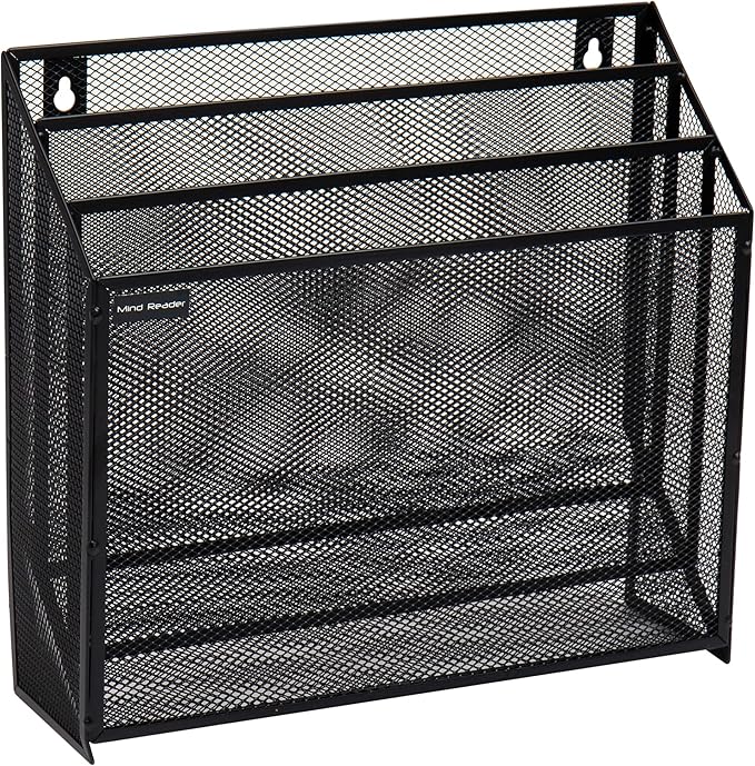 Mind Reader Vertical File Storage, Desktop Organizer, Wall Mount, Metal Mesh