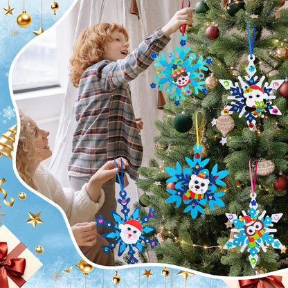 Ruicnte 24 Sets Christmas Craft Art Kits for Kids,DIY Winter Snowflake Crafts with Penguin Snowman Santa Sticker for Christmas Tree Ornaments Decoration for Home Classroom Activities Favors