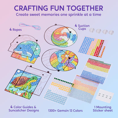 Klever Kits Diamond Art Kits for Kids, 4PCS Gem Painting Kit, Window Art Suncatchers Mosaic Kits Crafts for Girls Boy Birthday Gifts Toys Age 6+