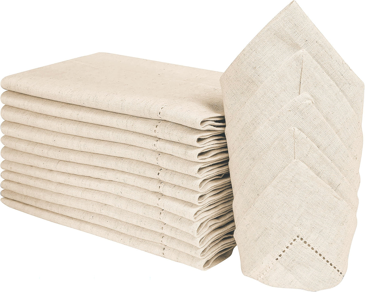 Flax Linen Napkins Set of 12-18x18 Inch Reusable Cloth Dinner Napkins - Natural Color Table Napkin for Dining, Wedding, Parties, Mothers Day, & Everyday Use - Soft, Durable, Eco-Friendly Fabric