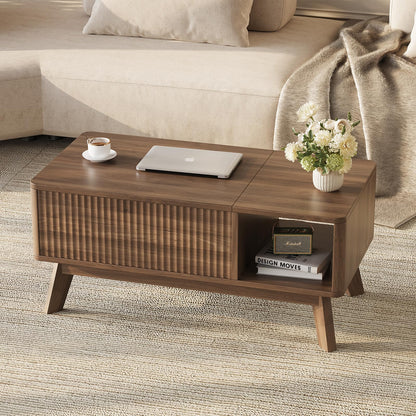 TROJM Wood Lift Top Coffee Table with Hidden Compartment and Large Storage Shelf, Lift Tabletop Dining Center Table for Home Living Room Office,Walnut