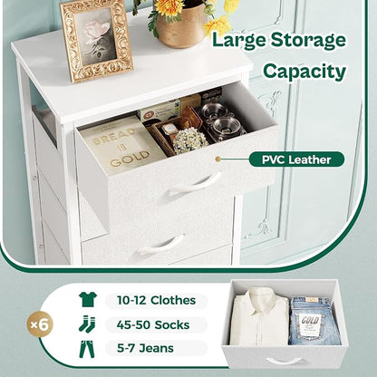 Huuger Tall Dresser for Bedroom, 7 Drawer Dresser & Chests of Drawers, Fabric Drawer for Closet, Bedroom, Night Stand, Metal Frame, Storage Tower with Fabric Bins, White