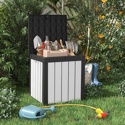 PatioZen 53 Gallon Package Delivery Boxes for Outside, Lokable Secure Resin Package Delivery Box with Lid, Weatherproof and Anti-Theft Storage for Outdoor Front Door,Curbside, House (Black&White)