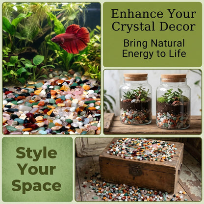 Mixed Crushed Crystal Chips Bulk 2lbs 2400+Pcs Assorted Tumbled Stone Chips Natural Polished Mixed Chakra Aquarium Gravel Rocks for Plants Terrarium Supplies Fish Tank Gravel Pebbles Vase Filler
